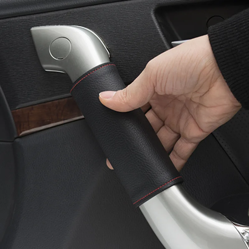 Premium Car Interior Door Handle Protector Covers - PU Leather Upholstery Armrest Trim, Set of 2