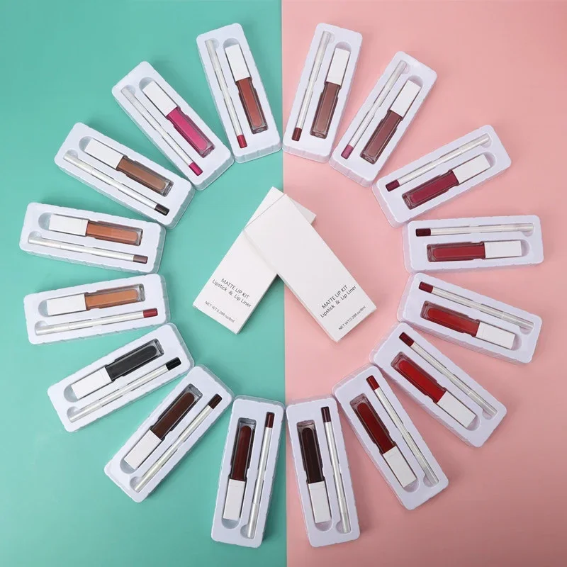 21 Colors Vegan Lip Gloss Lip Liner Kit Private Label Lip Glaze Non-sticky Matte Lipstick Lipliner Set Makeup Wholesale 6