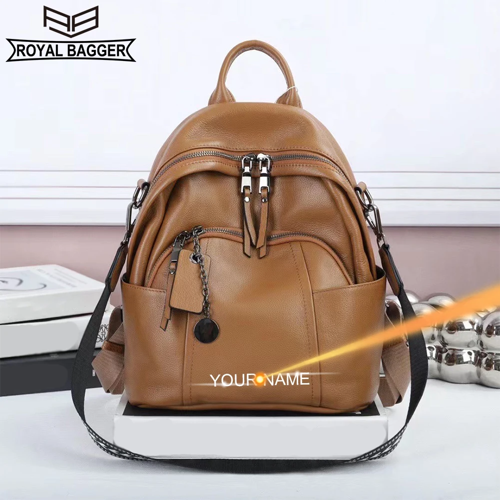 

Royal Bagger Backpacks for Women Genuine Cow Leather Fashion Shoulder Bag Travel Backpack Large Capacity Commuter Handbag 23-66