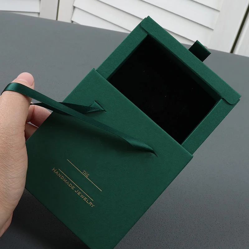 도매 500개/로트 맞춤형 로고 슬라이딩 서랍식 종이 보석 포장 선물 상자 (목걸이, 귀걸이, 팔찌용 손잡이 포함)