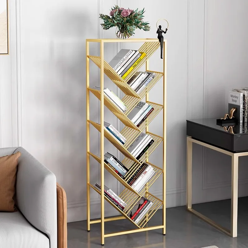 Multi-Tier Floor Bookshelf Iron Magazine Rack Kids Book Storage Tree Design No Assembly Bookcase Office Furniture Estante FYMR