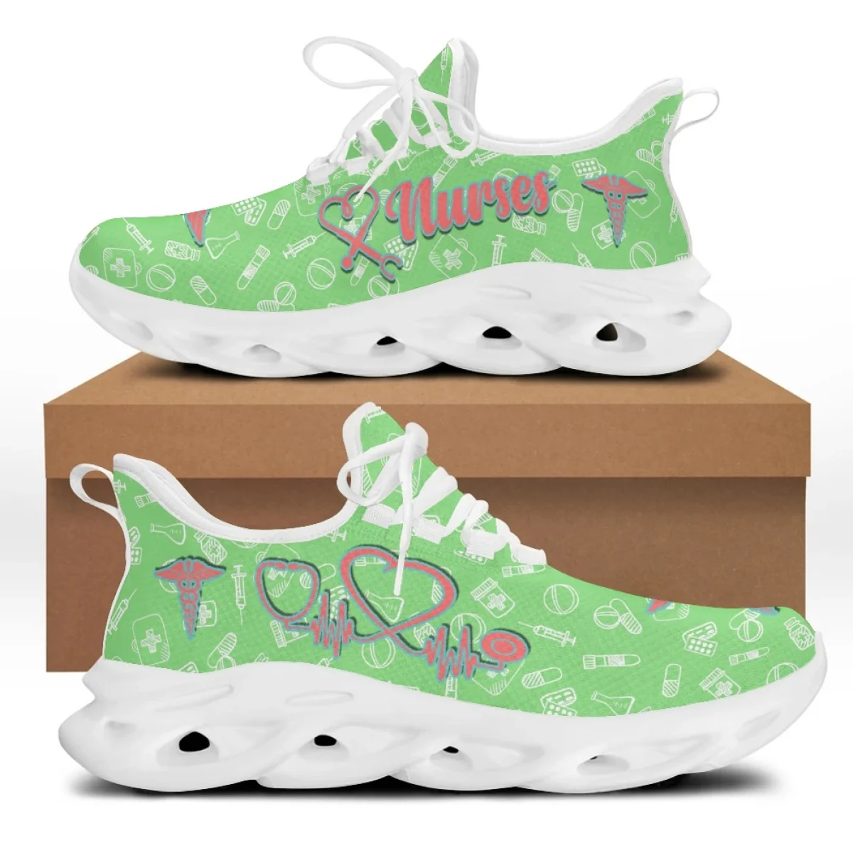 Women Doctor Nurse Sneakers Medical Hospital Print Lightweight Mesh Flats Ladies Casual Chunky Shoes Hot 