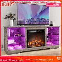 Fireplace TV Stand with 18''Fireplace, Modern Entertainment Center for TVs up to 68 inch, Media TV Console with Adjustable Glass 1