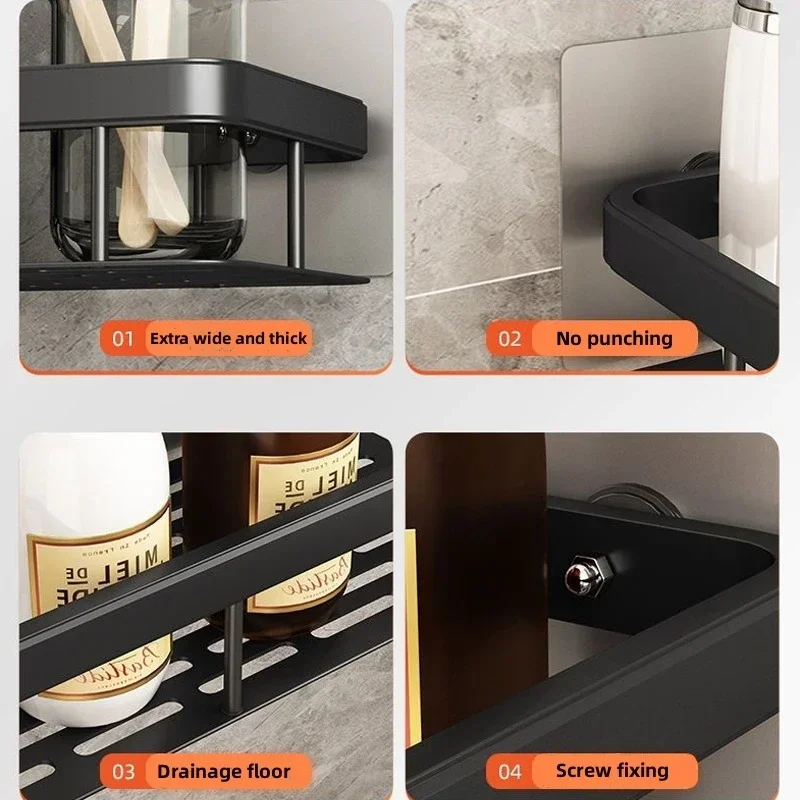 Kitchen Shelf Space Aluminum Drill-Free Storage Shelf Spices Cleaning Tools Storage Placement Kitchen Accessories kitchen storage rack kitchen organizer spice storage shelf kitchen organizer rack