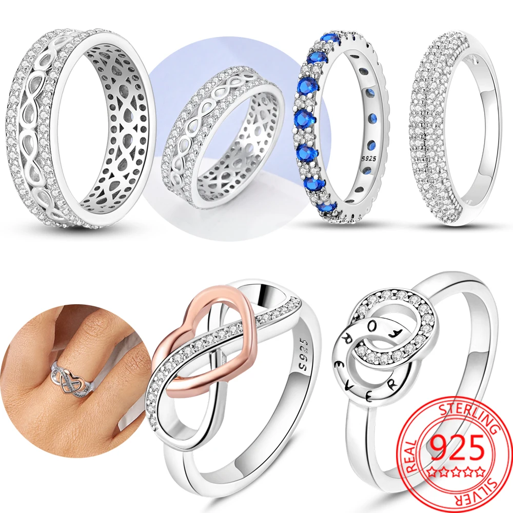 Crystal 925 Sterling Silver Cuore Rialzato Infinite Love Cross Ring Classic Sparkle Halo Ring Women Wedding Party Jewelry Gift