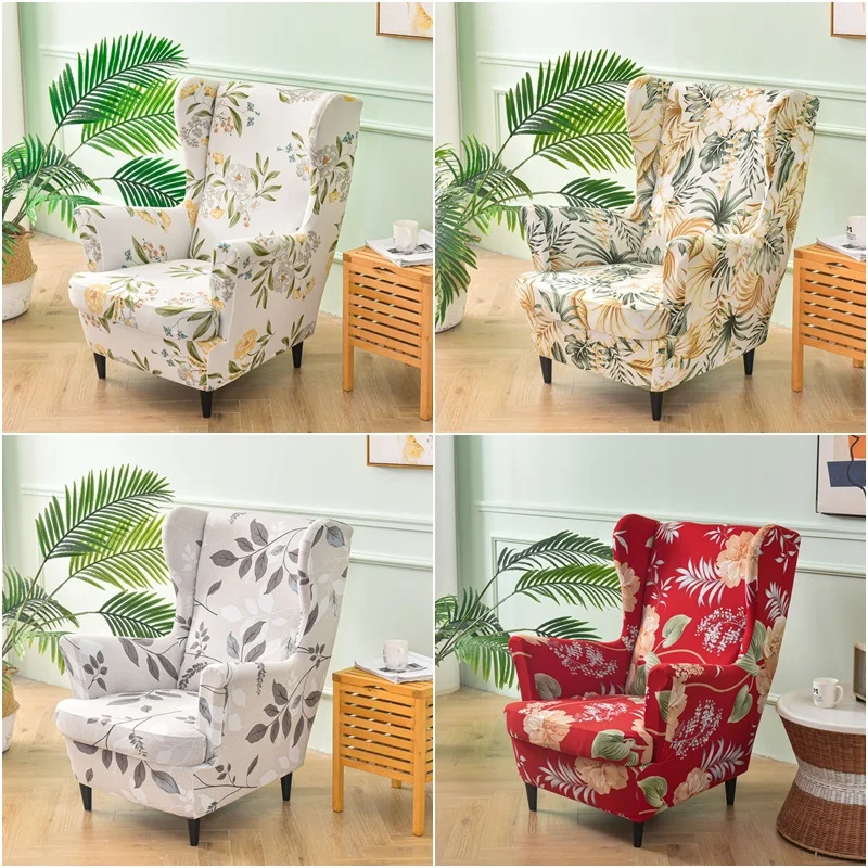 

Nordic Flowers Wing Chair Cover Elastic Spandex Armchair Covers Removable Relax Single Sofa Slipcovers with Seat Cushion Case