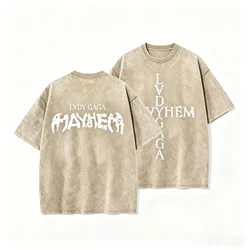 Vintage Lady Gaga Graphic Oversized Washed Cotton Tee - Retro Streetwear Casual Summer Shirt - XXL (Beige)