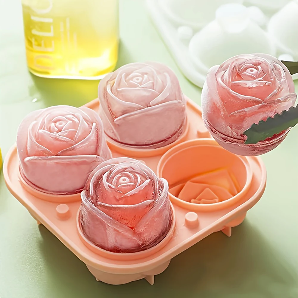 Rose Flower Silicone Ice Cube Mold-Flexible Ice Ball Tray for Freezer, Homemade Summer Drinks, DIY Coffee Accessories (1PC
