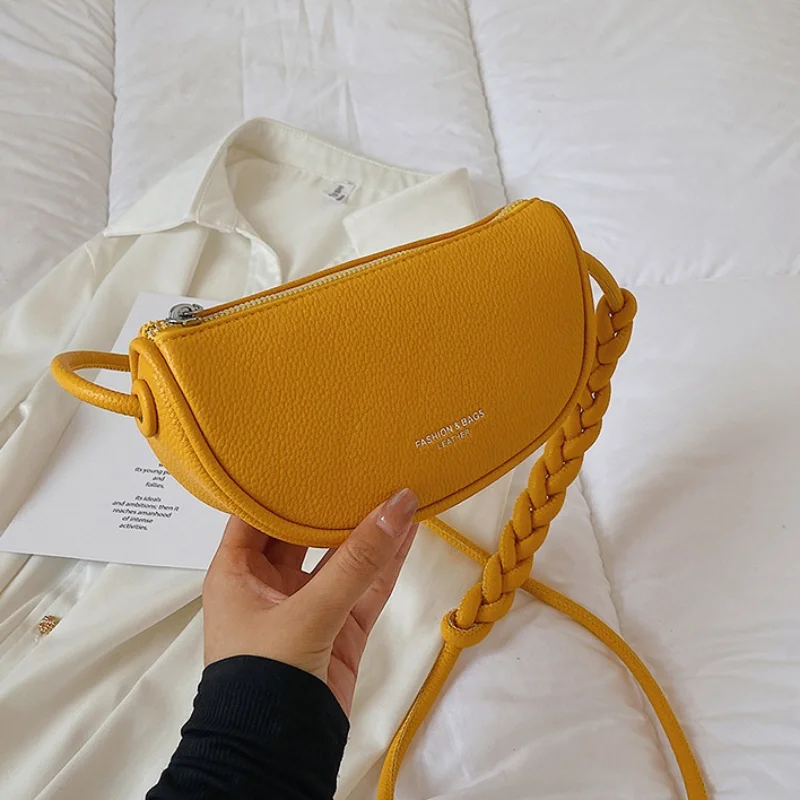 

Милые однотонные сумки через плечо с полумесяцем для женщин, мягкие женские маленькие кошельки и сумочки с простым дизайном