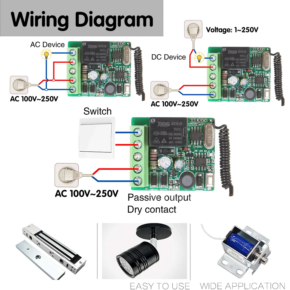 Wireless remote controller Wireless remote control RF 433 Mhz Remote Controls Wireless Remote Control Switch 220V 1CH Relay Receiver Module ON OFF Transmitter