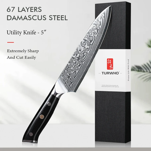 Turwho 6 Pcs Kitchen Knives Sets High Carbon Japanese Vg10 Damascus Steel  Chef Santoku Cleaver Bread Utility Knife G10 Handle - Knife Sets -  AliExpress