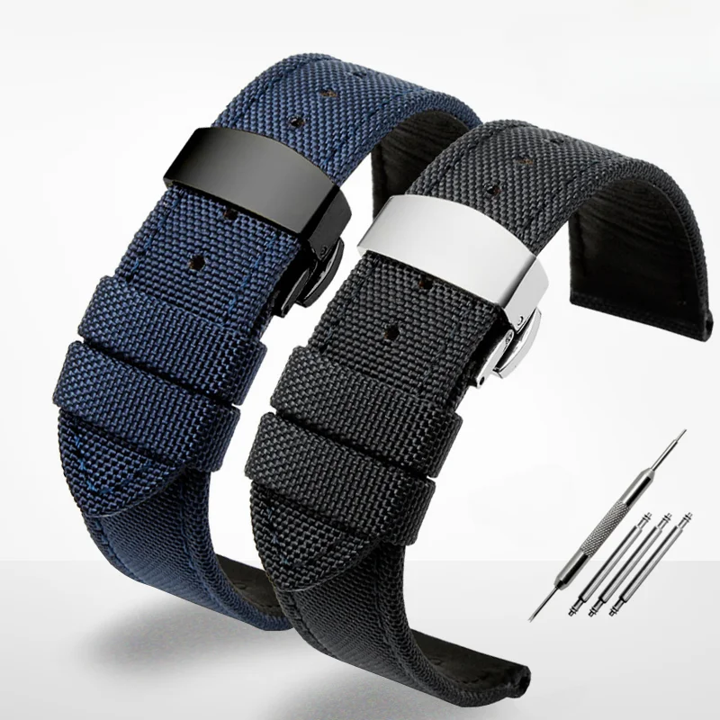 Underskin Genuine Leather Nylon Watchband for Seiko Snk809