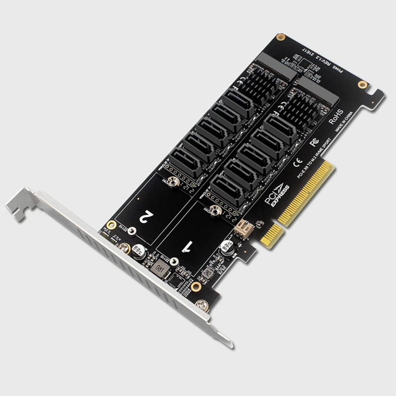 Pci-E Sata Expansion Card Dual Nvme Raid Pci-E X8 Split Card To Sata 10-Port Adapter Pcie Card Jmb585 Chipset