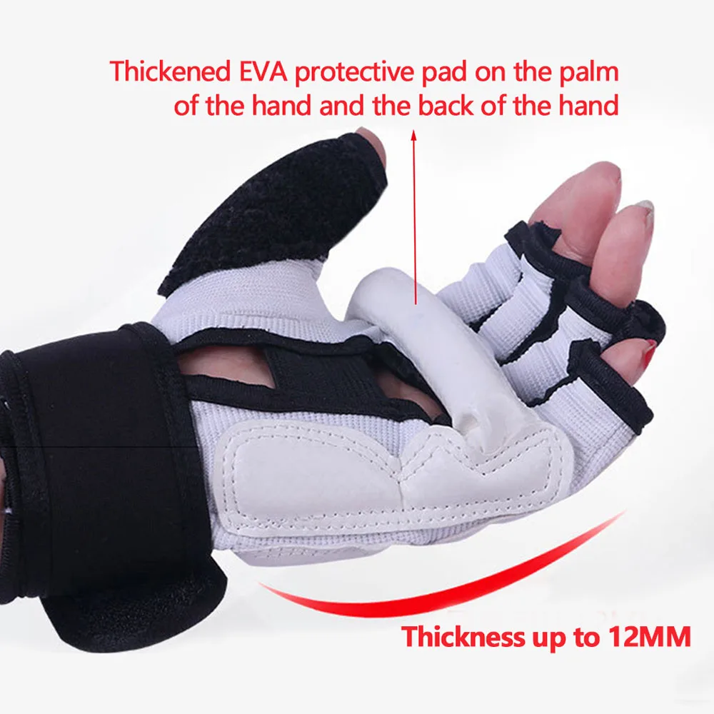 Description Picture 3 of item1 Pair Karate Gloves Taekwondo Equipment Half Finger Protector Boxing Hand Foot Protection Foot Guards Martial Arts Kickboxing