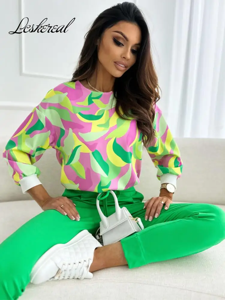 Fashion O-neck Long Sleeve Floral Print T Shirt For  Women 2023 Spring Casual Tops Tees Clothes For Women T-shirts Tshirt