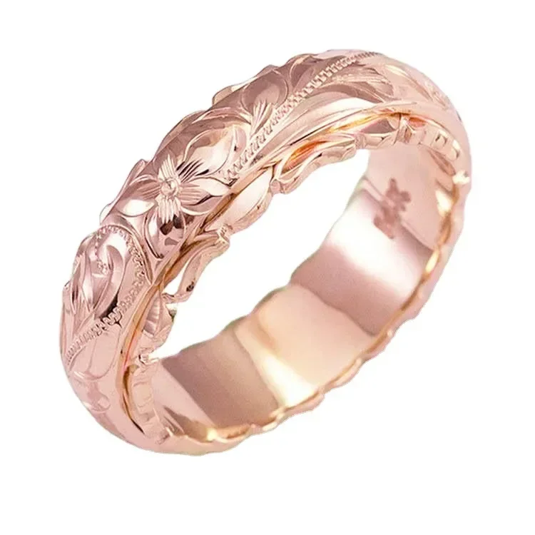 

CHUANGCHENG 14k Золотое Европейское и американское плавающее резное кольцо с цветком индивидуальный дизайн женское кольцо с хвостом размеры 5-11