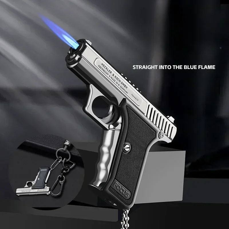 Portable Metal Windproof Pendant Lighter Outdoor Spray Blue Flame Torch Inflatable Lighter Cigarette Accessories Men's Gift New 2