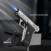 Portable Metal Windproof Pendant Lighter Outdoor Spray Blue Flame Torch Inflatable Lighter Cigarette Accessories Men's Gift New 2