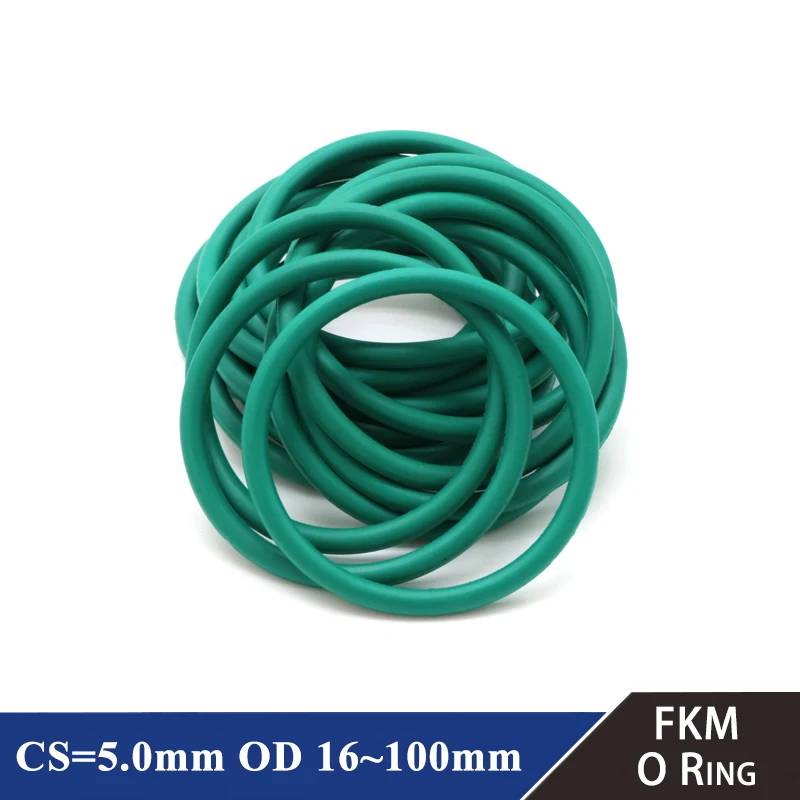 

10Pcs FKM O Ring CS 5.0mm OD 16~100mm Sealing Gasket Insulation Oil Resistant High Temperature Resistance Fluorine Rubber O Ring