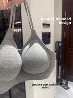 Sl Women's Bra Fixed Strap Palm Cup Pu up Underwear Sexy V-Ne Full Coverage Wirel Bandage for Younger Fems