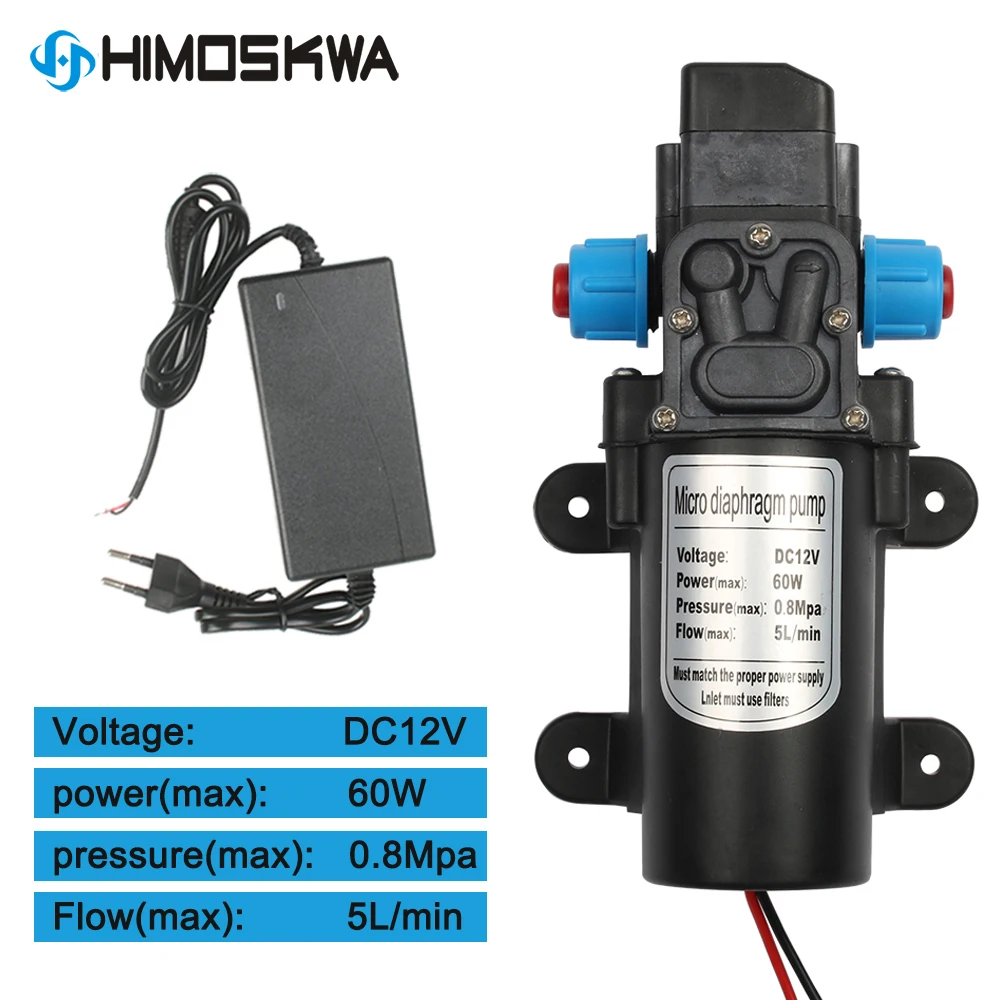 DC 12V 60W Micro Electric Diaphragm Water Pump Automatic Switch 5L/min High Pressure Car Washing Spray Water Pump 0.8Mpa 5L/min