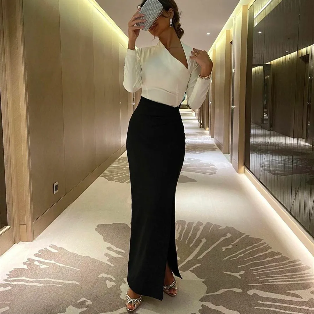 

Vintage Long One Shoulder Evening Dresses With Slit فساتين السهرة Sheath Crepe Floor Length Prom Dress Robe de soirée for Women