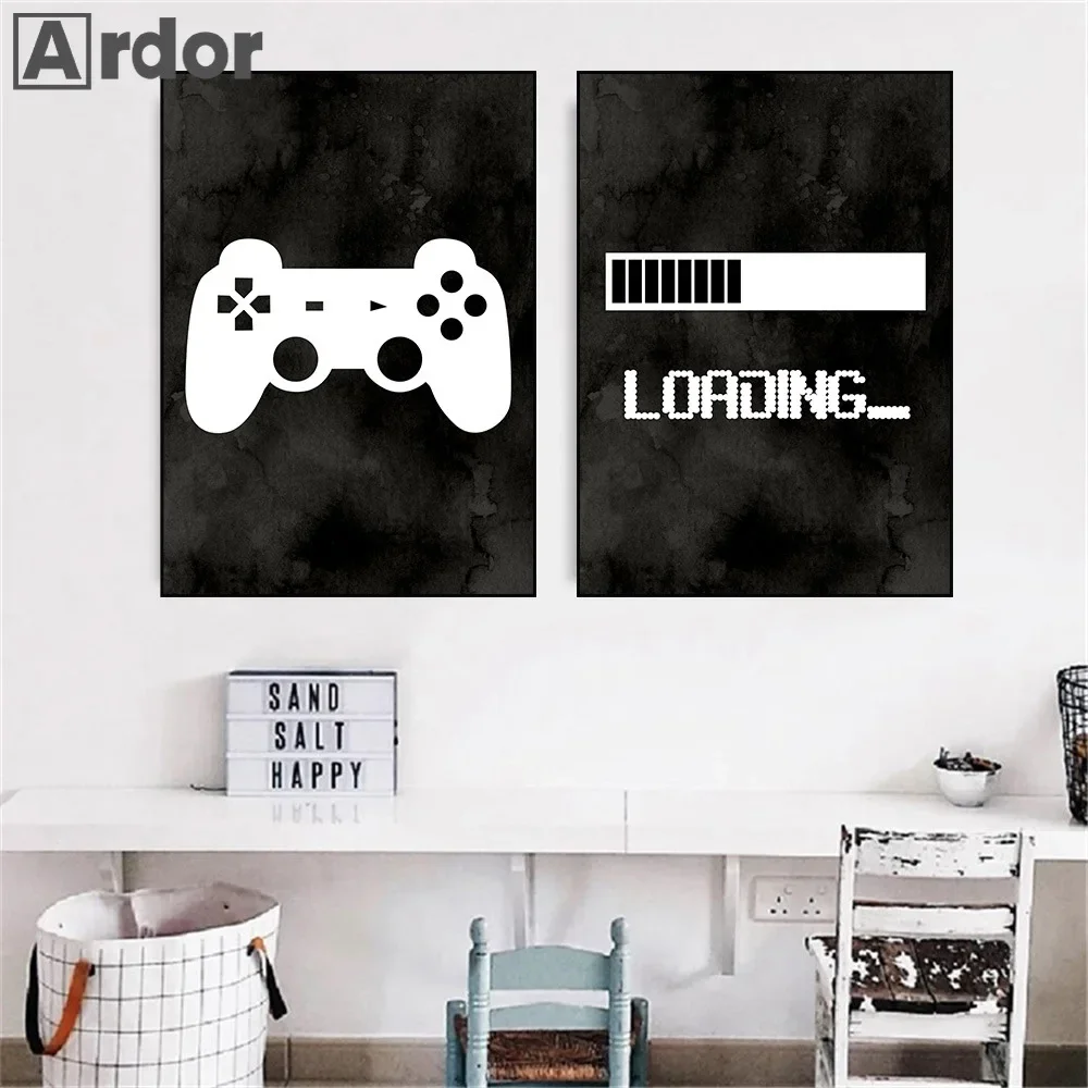 Gioca ai bambini Giochi Stampa artistica su tela Gioco Caricamento Poster Gamer Pittura murale Immagini murali nordiche in bianco e nero Arredamento della camera dei ragazzi - immagine 4