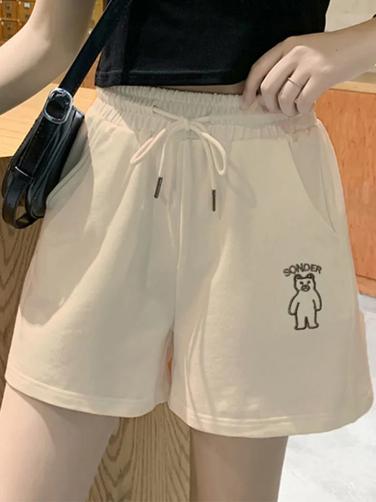 Loose Soild Drawstring Short Pant For Women Clothes Streetwear