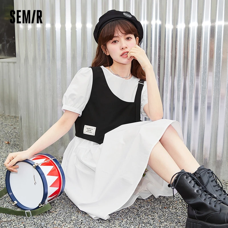 

Semir Dress Women Asymmetrical Short Vest Bubble Sleeve Dress 2023 Summer New Art Two Piece Set Fashion