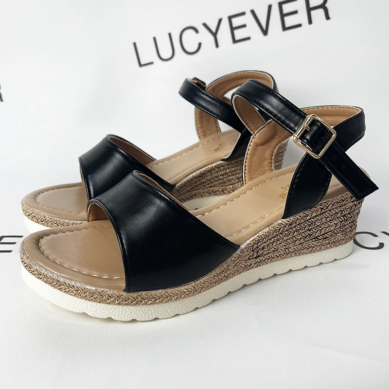 Ankle Buckle Wedge Sandals Women Summer Patchwork Platform Thick Sole Gladiator Sandals