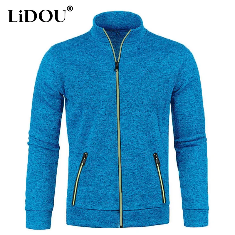 Cardigan Zippé Homme à Col Montant - Décontracté Et Chaud Pour Automne/Hiver - Taille L - Navy