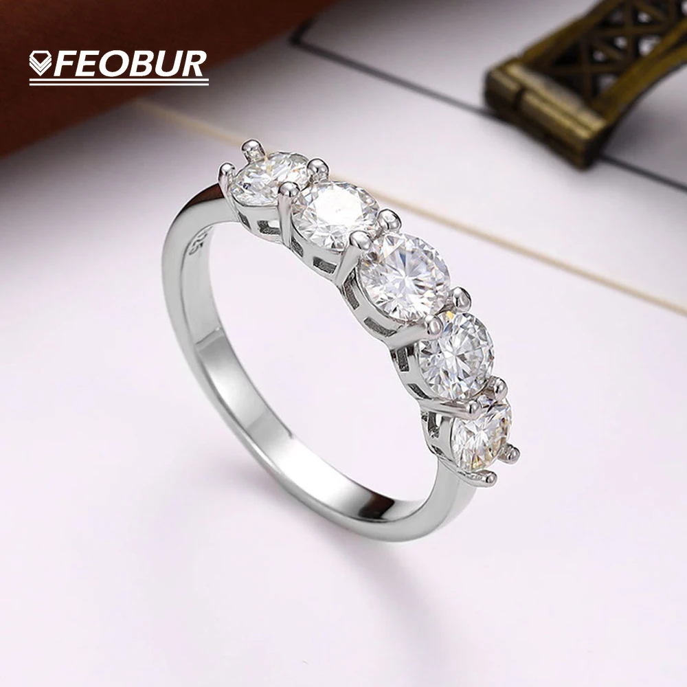 

5 Stones 2.2cttw D Color Moissanite Rings for Women Sparkling Diamond Wedding Eternity Band with GRA S925 Sterling Silver Ring