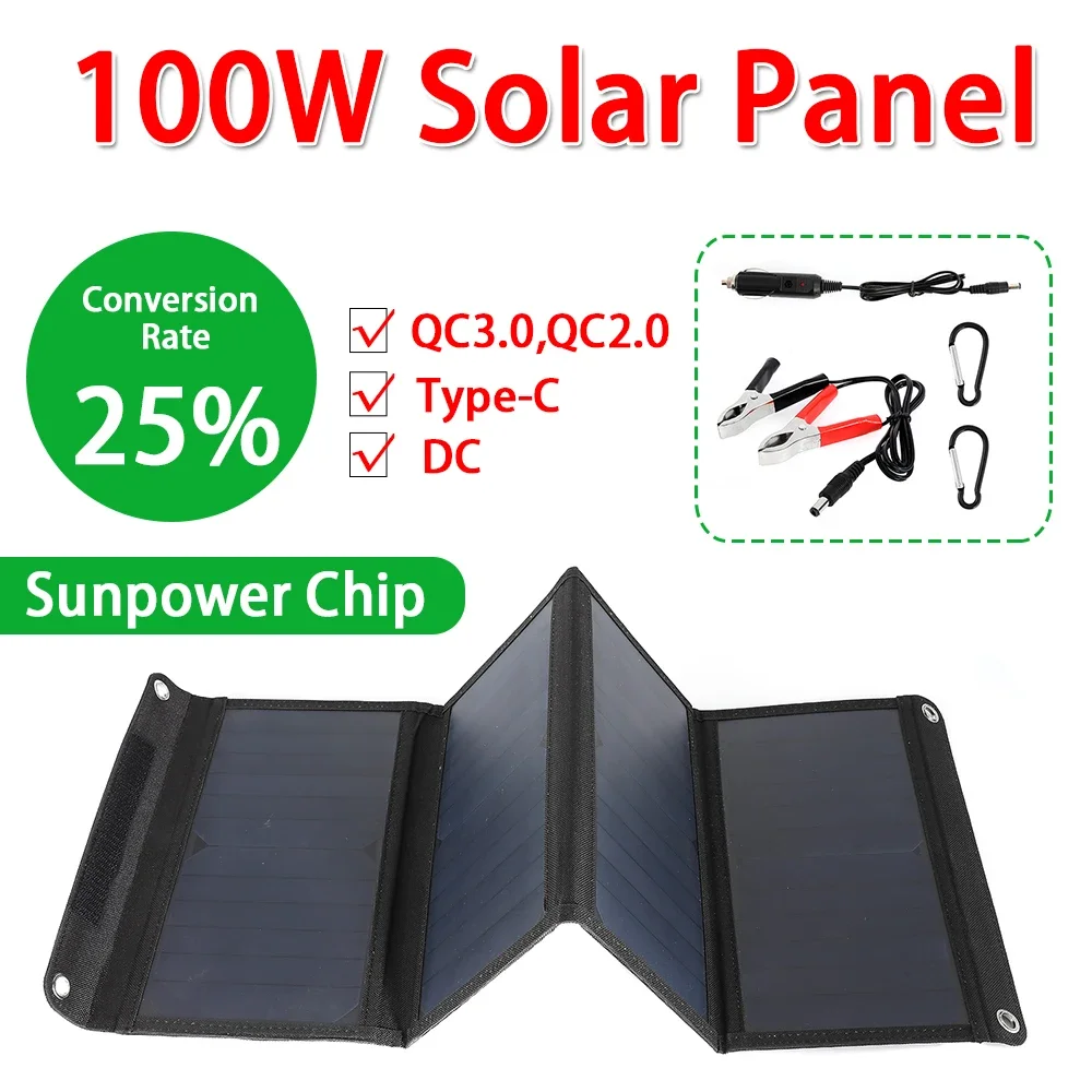 100W Qc3.0 Pannello Solare Monocristallino A Ricarica Rapida Pacchetto Pieghevole Kit Sistema Solare Portatile Celle Solari Pannello Di Ricarica Di Em