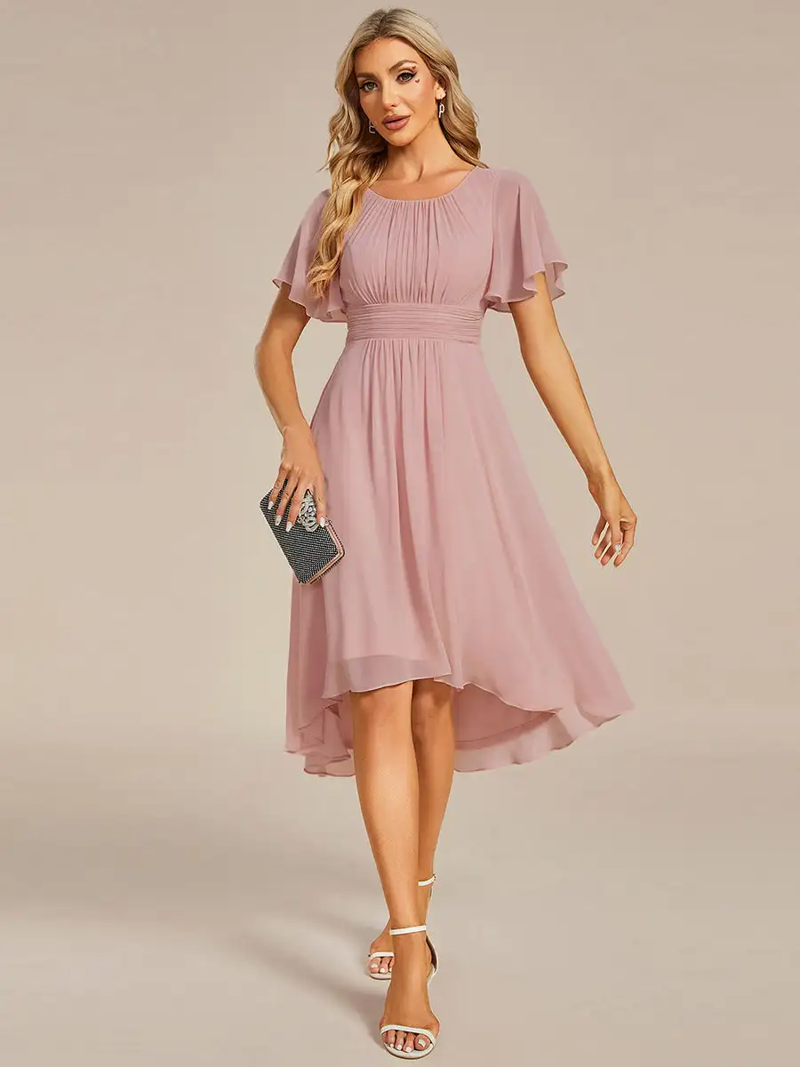 BAZIIINGAAA Party Dress Graceful Lotus Leaf Pleated A-Line Knee Length  Wedding Guest Dress Evening Dress - AliExpress 320
