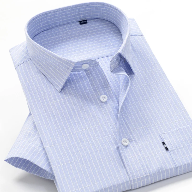 Men's Business Casual Loose Plaid Short-sleeved Shirt Summer Professional Office Large Size Shirt