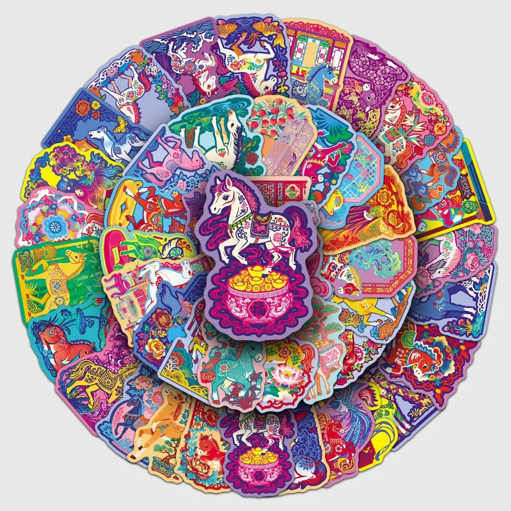 10/50Pcs 말의 해 스티커 봄 축제 및 새해 맞춤형 동물 가방 노트북 문구 스티커