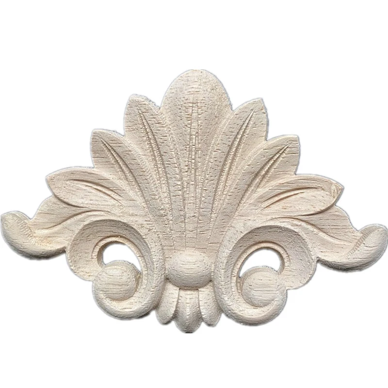 

12cm Woodcarving Corner Decal Triangle Unpainted Solid Wood Carved Onlay Applique Frame Home Furniture Door Decor Ornament