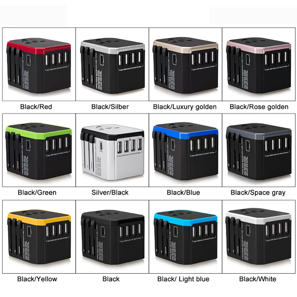 EONLINE Travel Adapter International Universal Power Adapter All-in-one with 5 USB Worldwide Wall Charger for UK/EU/US/Asia