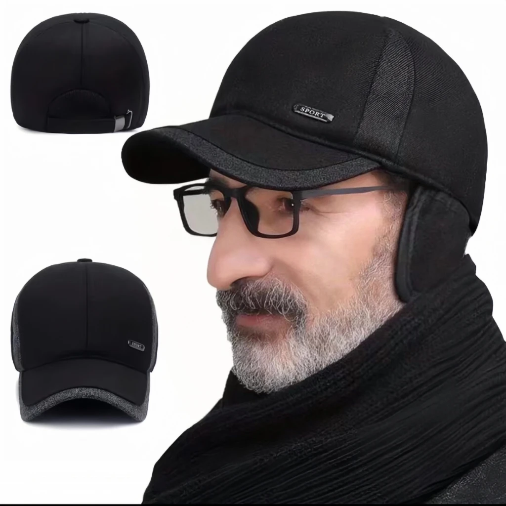 

1pc Auturnn Thicken Cotton Warm Men Winter Wool Baseball Cap With Ear Flaps