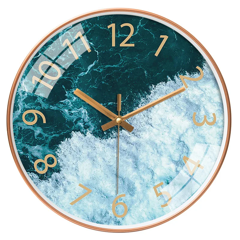 Large Round Wall Clock Gold Silent Sea Art Color:H;Sheet Size:12 inch