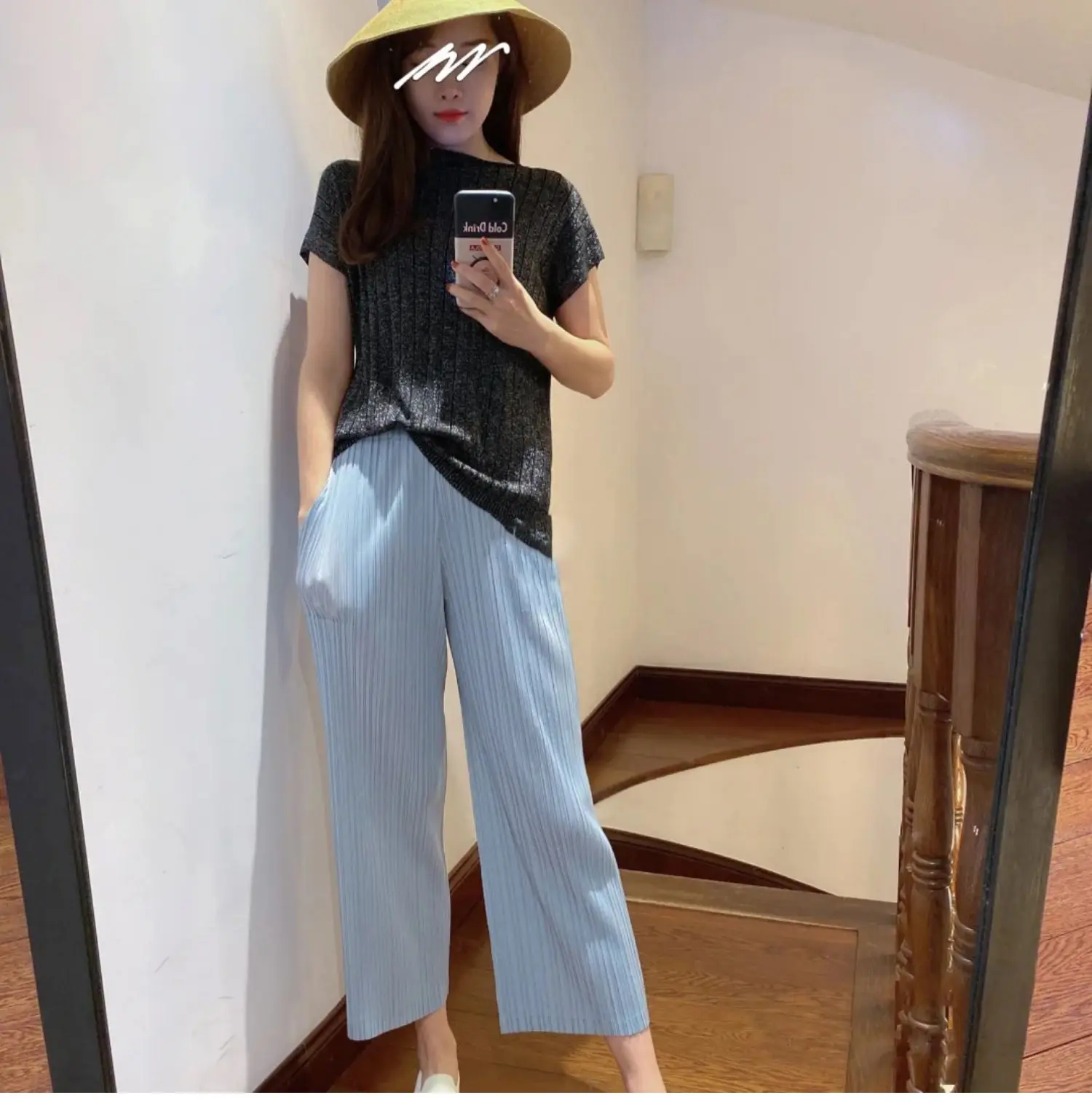 Women Summer Thin Loose Wide Leg Long Pants Elastic High Waist Casual Pleated Trousers Solid Color Ankle Length champion sweatpants