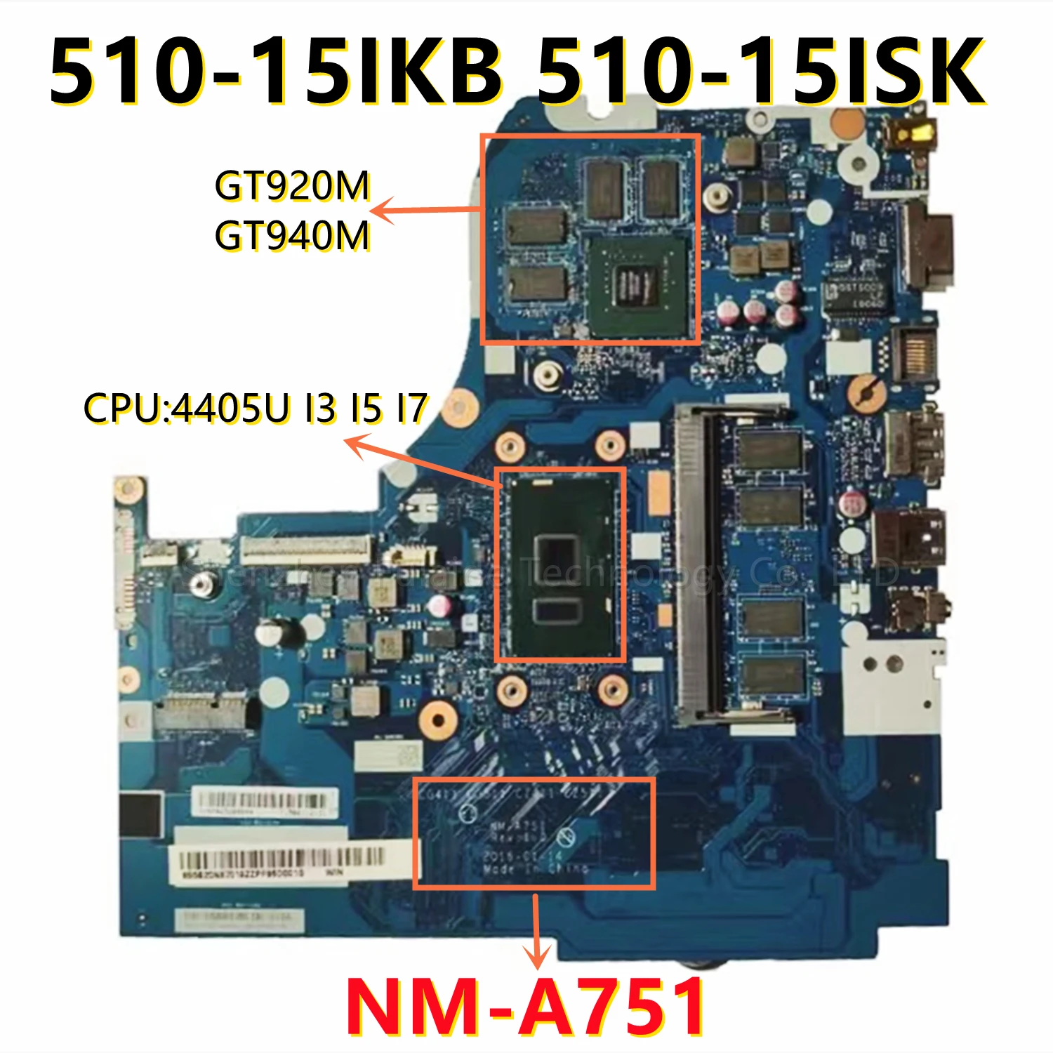 

NM-A751 NM-A981 For Lenovo 510-15IKB 510-15ISK 310-15IKB 310-15ISK Laptop Motherboard I3 I5 I7 4450U CPU 4GB RAM GT920/940M GPU