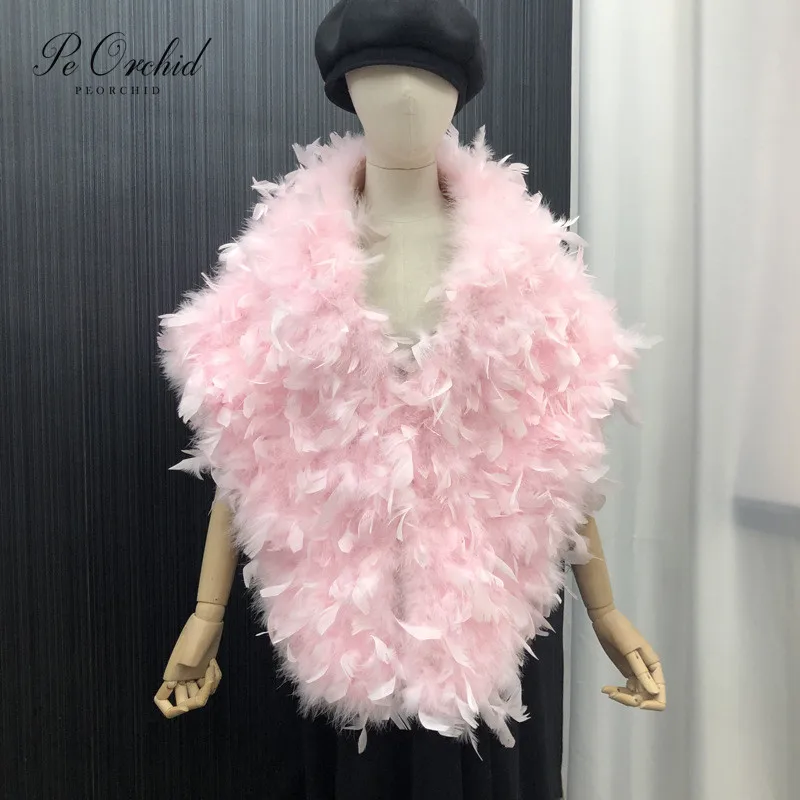

PEORCHID Winter Pink Bridal Shrug Faux Fur Wedding CoverUp Women Warm Ostrich Feathers Wrap Long Shawl Bride Jacket Party Coat