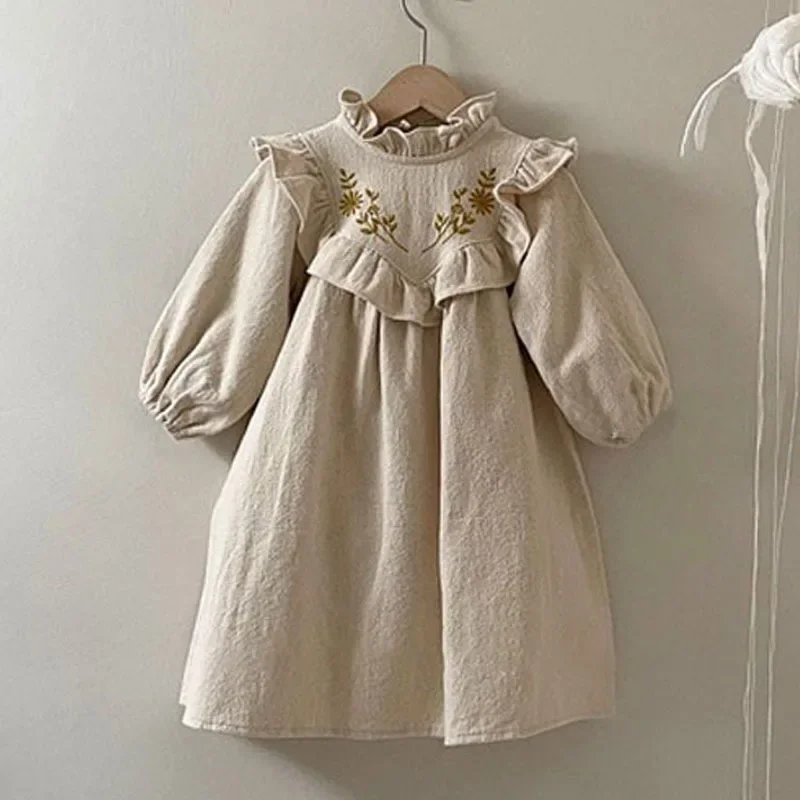 7342 Ins neonate abiti madre e figlia abiti a maniche lunghe ricamo abito floreale vestiti per bambini abbinamento familiare - immagine 4