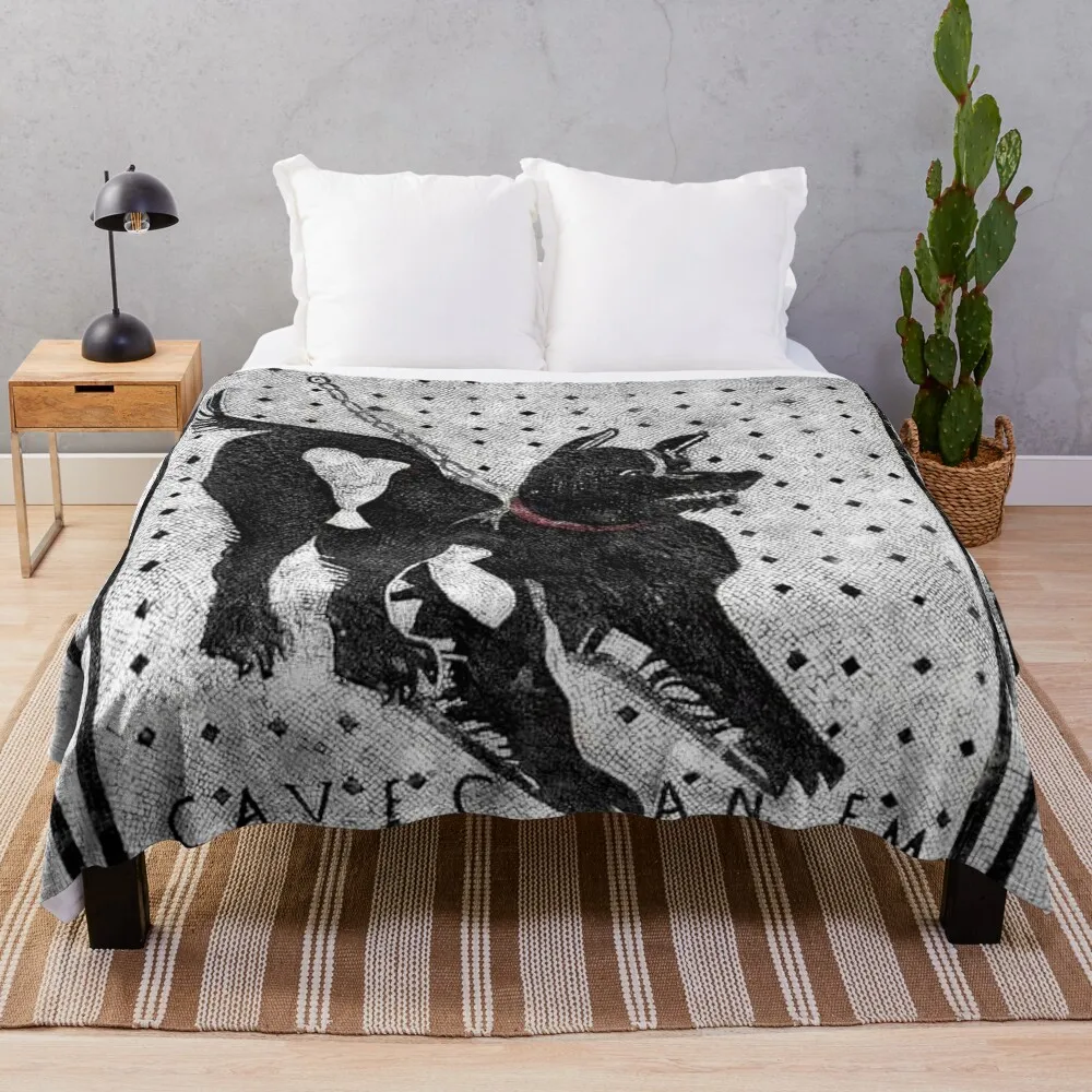 

Cave Canem - Beware of Dog - Pompeii Latin Mosaic Throw Blanket wednesday Bed linens Giant Sofa Blankets