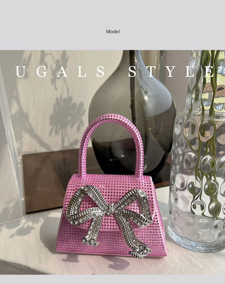Borsa a tracolla con nodo a fiocco con strass brillanti glitterati Borsa a tracolla da donna con tracolla a catena Borsa da sera con pochette per festa di nozze_voghion.com