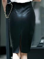 Aachoae Black PU Leather Skirt Women 2022 New Midi Sexy High Waist Bodycon Split Skirt Office Pencil Skirt Knee Length - Image 3