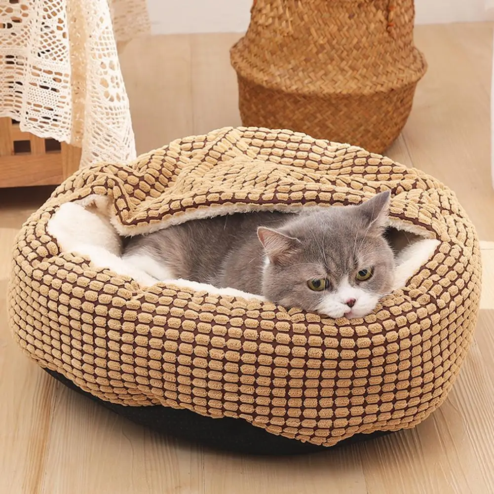 

Soft Plush Cat Bed Soft Breathable Winter Cat Nest Cozy Semi-closed Cotton Bed for Small Dogs Keep Pet Warm Safe Style High