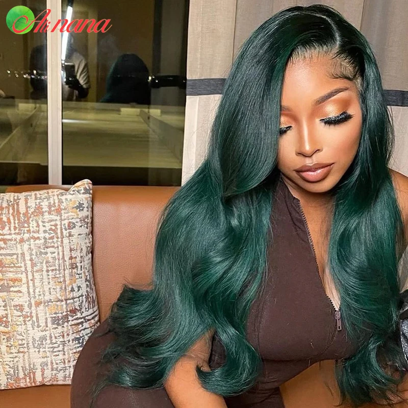 Olive Green Color Body Wave Transparent Lace Brazilian Human Hair Wigs  Pre-Plucked 13x4 Lace Frontal Wig Remy Highlights Wigs