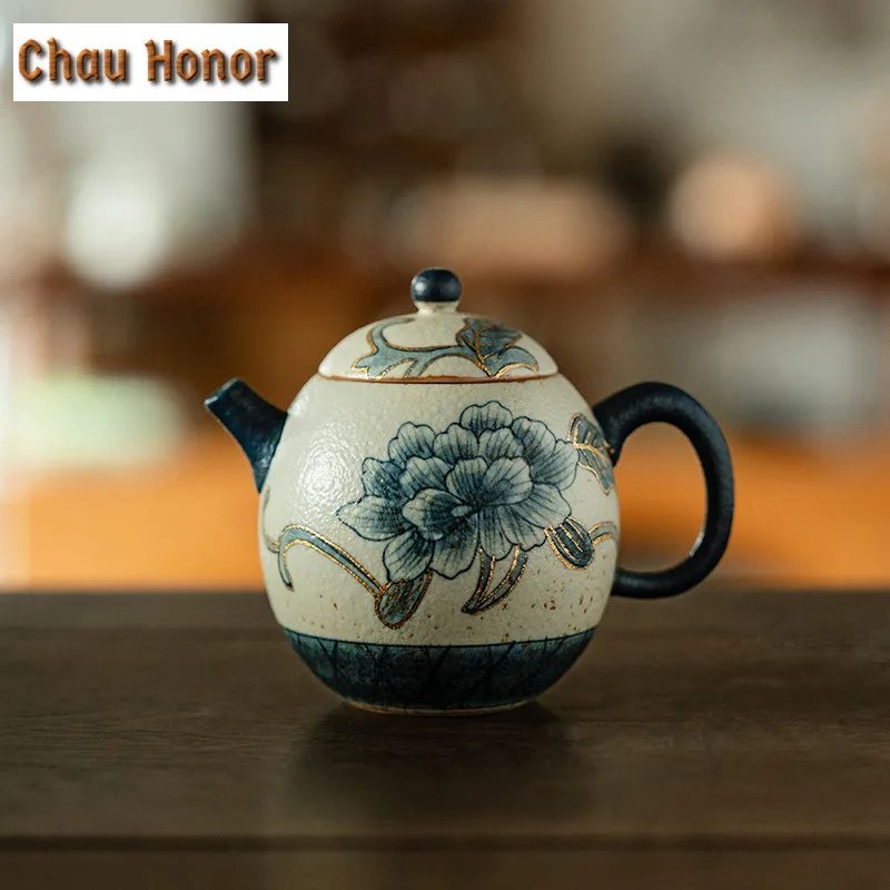 Blue And White Flint Red Travel Tea Set Kit Boutique Gold Drawing Peony Flower 1 Pot 1 Cup Tea Making Organizer Portable Bag